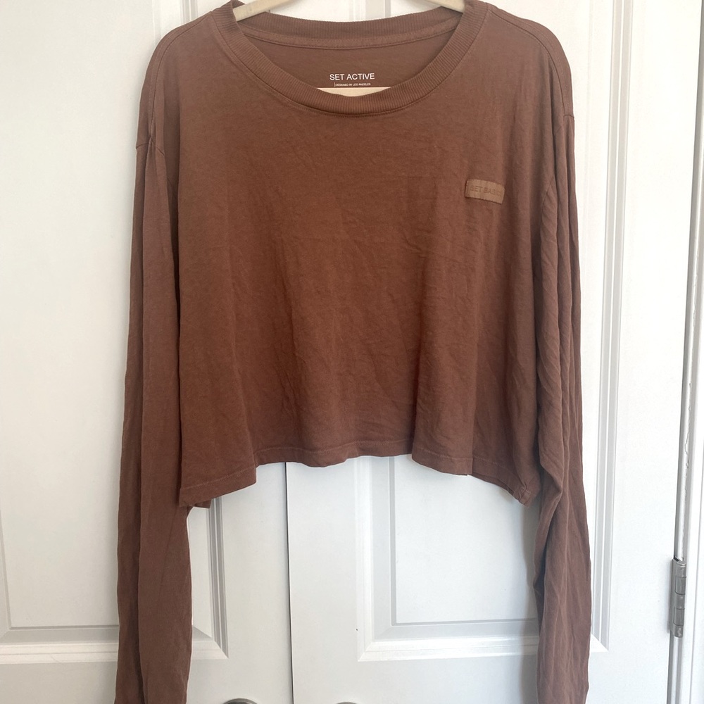 SET Active Long Sleeve Crop Mocha Size XL